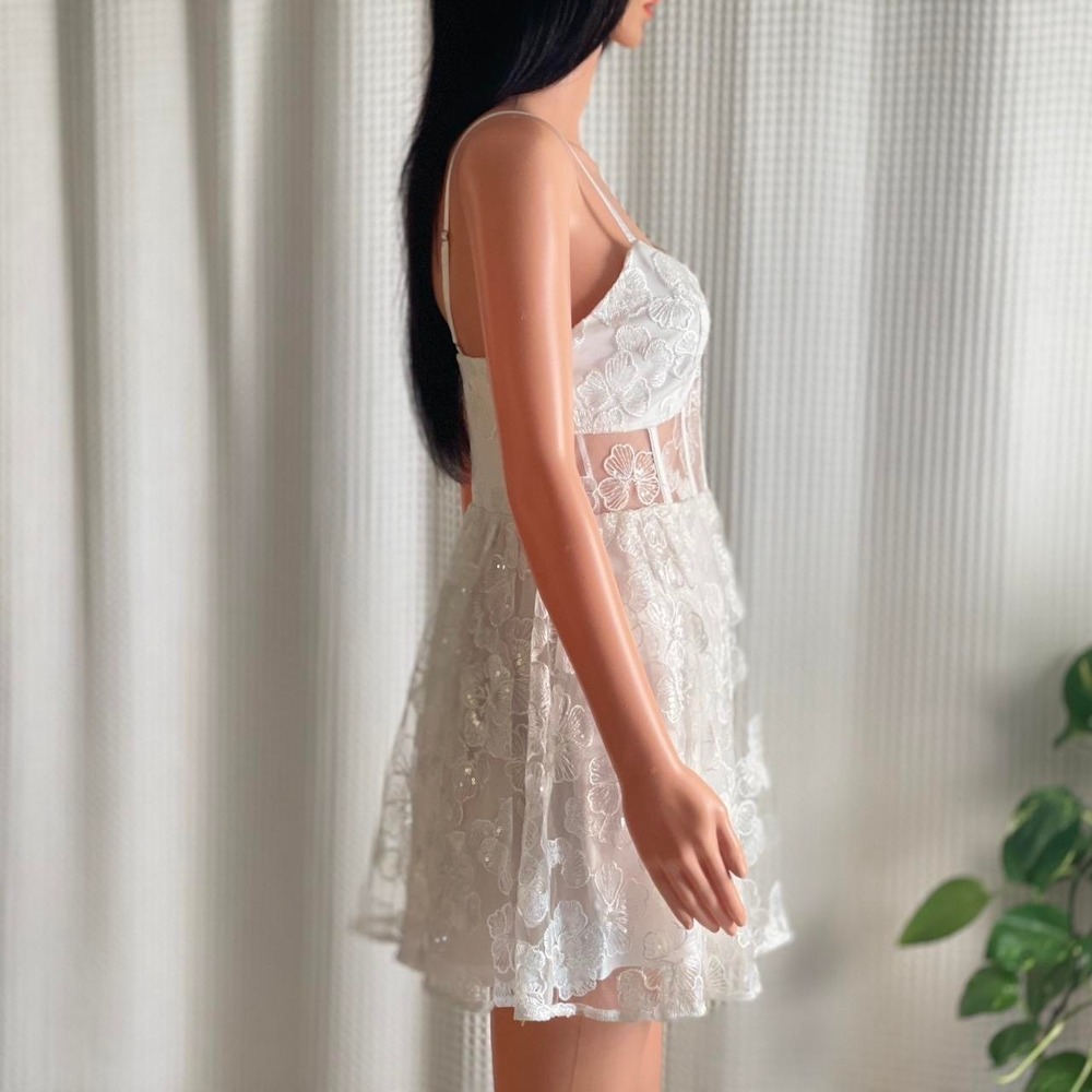 NWT Lulus‎ White Sparkle Lace Corset Mini Dress Coquette Romantic Bridal Size S - Picture 3 of 8